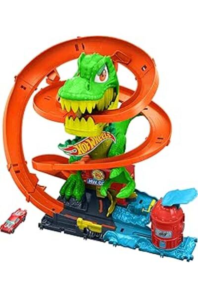 HOT WHEELS Diecast City T-Rex Blaze Battle Playset 1:64 Scale Dinosaur Nemesis