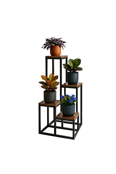 zola Metal flower stand for the floor, 4 square MDF shelves, maximum 50 kg, 71/55/38.5x34.5x34.5 cm