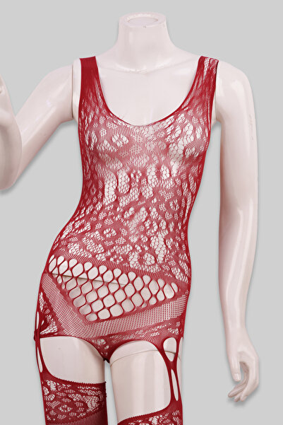 Midnight Fantasy Lace Cut-Out Bodystocking Red