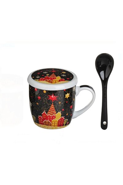 OEM Christmas Gift Set Mug 340 ml with Spoon & Lid, Christmas Night Model, Porcelain, Festive Packaging