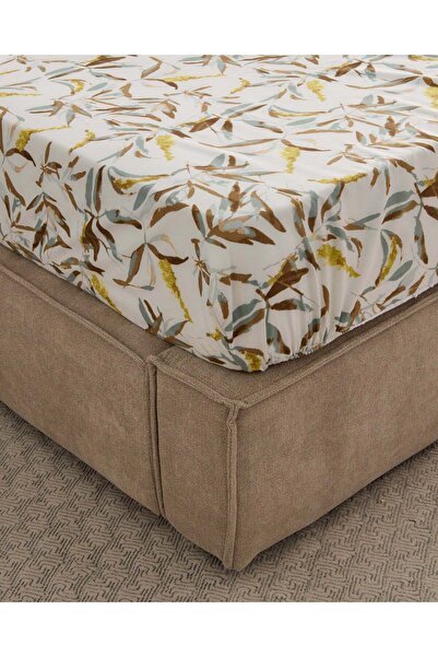 REDTAG Beige Botanical Printed Fitted Sheet (Single Size)