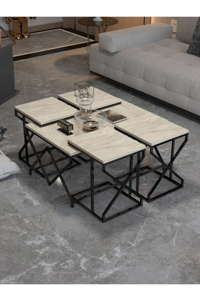 pazarella Orta Sehpa Ve Zigon Sehpa V Lüx 5'Li Set Traverten