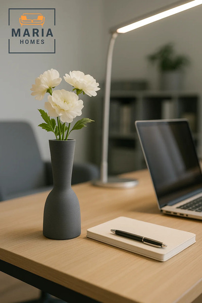 MARIA HOMES Modern Grey Decorative Vase – Sculpted Ceramic Table Vase with Textured Finish