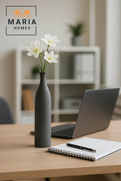 MARIA HOMES Modern Grey Decorative Vase – Tall Ceramic Flower Vase for Home and Office Decor