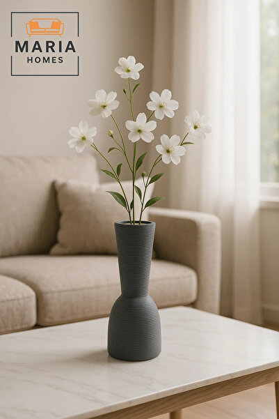 MARIA HOMES Modern Grey Decorative Vase – Sculpted Ceramic Table Vase with Textured Finish
