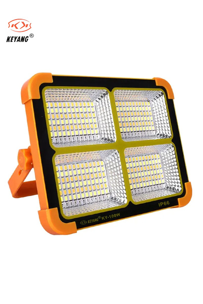 KEYANG كشاف LED قابل لإعادة الشحن يعمل بالطاقة الشمسية بقوة 100 واط مع لوحة ش...