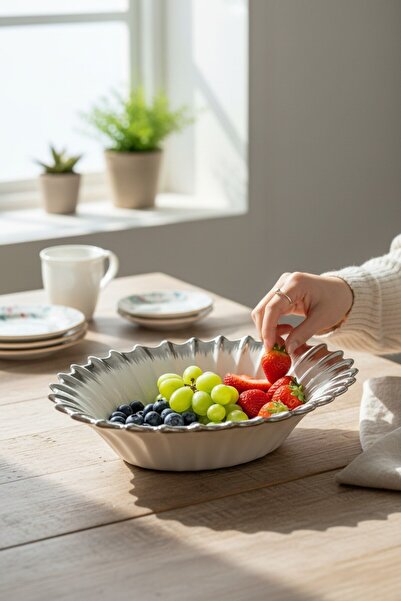 ROY KING LINE SILVER OVAL DERİN SUNUM TABAK 30*24 CM