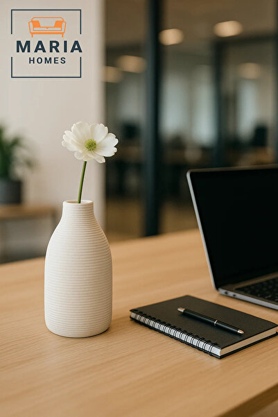 MARIA HOMES Modern White Decorative Vase – Minimal Ceramic Table Vase for Home & Office Decor