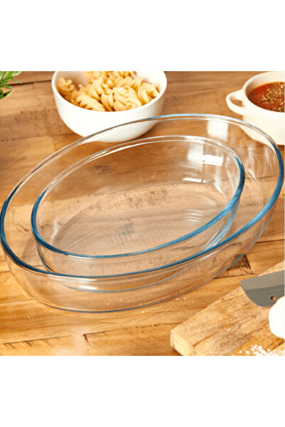 Paşabahçe طقم صواني فرن زجاجية بيضاوية من قطعتين من باشابتشه