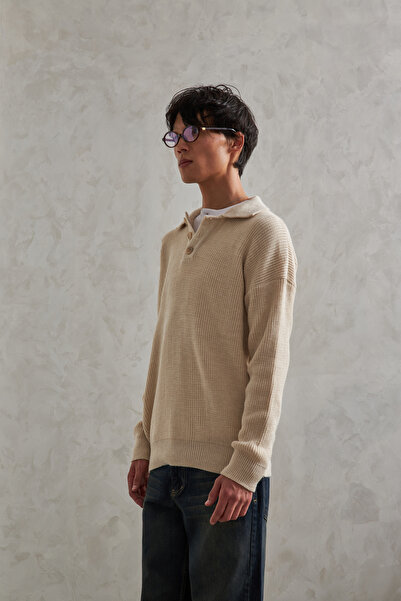 HYMAN Men's Buttoned Collar Oversized Sweater