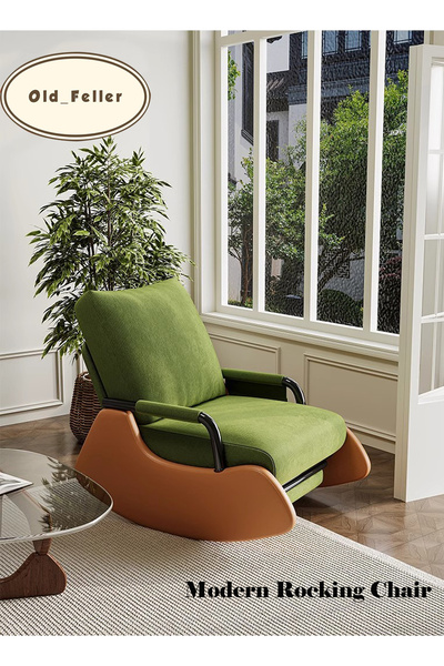 Old_Feller كرسي هزاز قابل للطي مع مسند ظهر ومسند قدم قابلين للتعديل، مناسب للمنزل والمكتب - بيج/بني