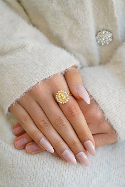 The Collection Set of 2 Modern Pearl Star and Rose Detailed Form Vip Gold Rings