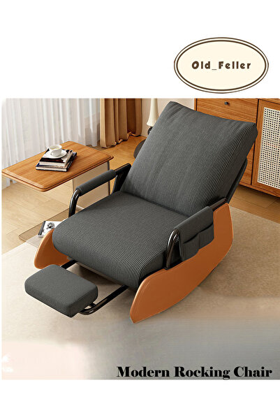 Old_Feller Folding Rocking Recliner Chair with Adjustable Backrest & Footrest, For Home & Office - Biege/Brown