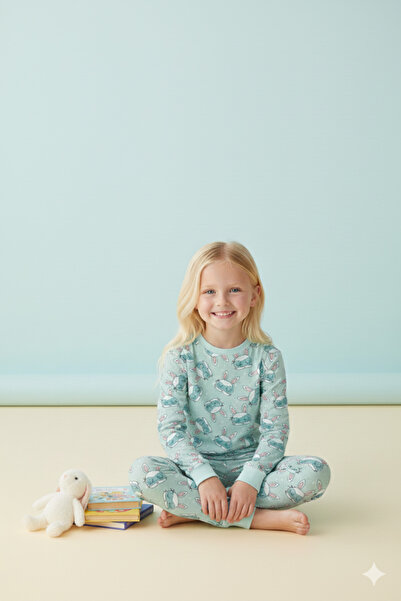 ROSAMİNA Sleeping Companion Rabbit Themed 100% Cotton Girls' Pajamas