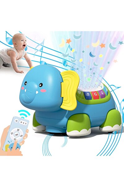 Soofam لعبة طفل على شكل فيل زاحف موسيقي مع جهاز عرض ضوئي وصوت، من السيليكون، ...