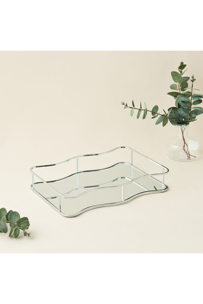 Lifestyle صينية معدنية مموجة مزخرفة بقاعدة مرآة - 32×23 سم