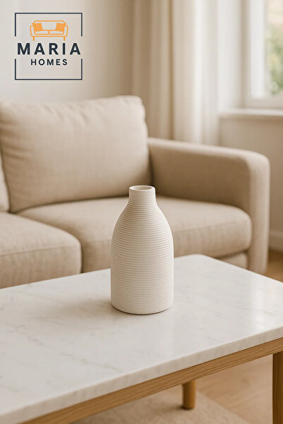 MARIA HOMES Modern White Decorative Vase – Minimal Ceramic Table Vase for Home & Office Decor