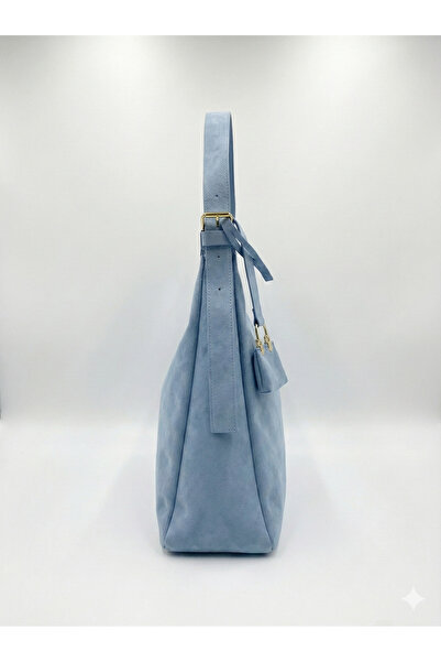 KISCHE Women's Shoulder Bag Suede Blue Casual Lined Zippered Adjustable Charmlı Women's Bag Lisa