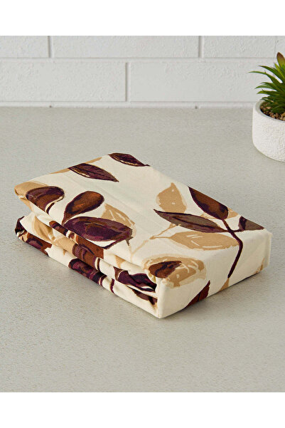 REDTAG Brown Botanical Printed Fitted Sheet (Single Size)
