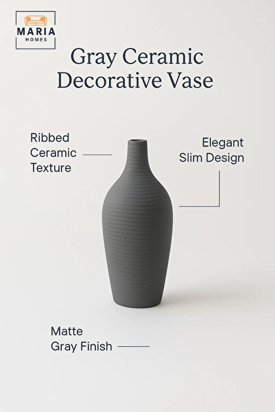 MARIA HOMES Modern Grey Decorative Vase – Ceramic Table Vase for Home and Office Decor