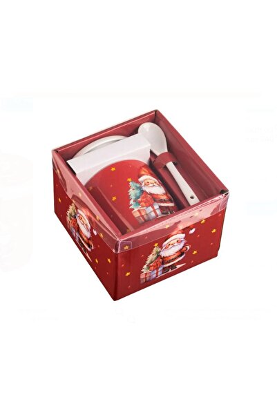 OEM Christmas Gift Set Mug 340 ml with Spoon and Lid, Santa Claus Pattern, Porcelain, Festive Packaging
