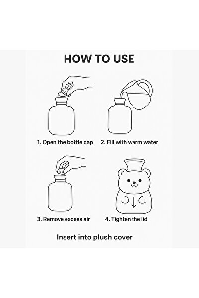 Generic Cute Plush Hot Water Bottle with Soft Cover – Reusable Leak-Proof Heating Bag