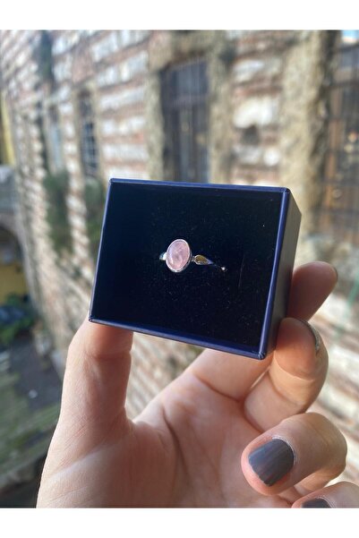 By Atölye 925 Ayar Pembe Kuvars Taşlı Gümüş Yüzük