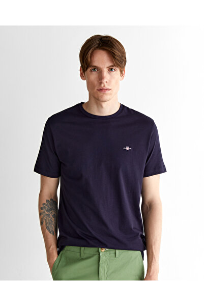 Gant Ανδρικό μπλουζάκι με λαιμόκοψη σε μπλε ναυτικό χρώμα