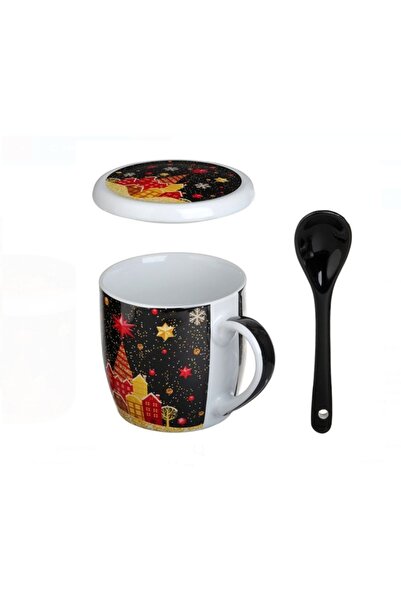 OEM Christmas Gift Set Mug 340 ml with Spoon & Lid, Christmas Night Model, Porcelain, Festive Packaging
