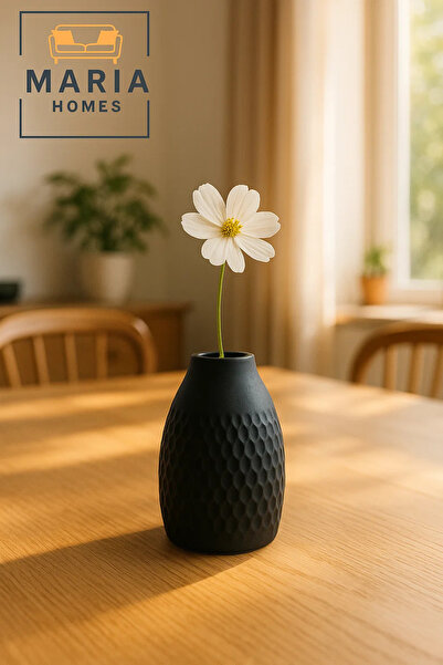 MARIA HOMES Modern Black Decorative Vase – Textured Ceramic Table Vase for Ho...