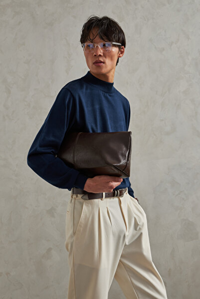 HYMAN Men's Half Fisherman Oversized Basic Knitwear Sweater