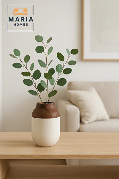 MARIA HOMES Modern Decorative Vase – Ceramic Flower Vase – Wood-Effect Home Decor Accessory