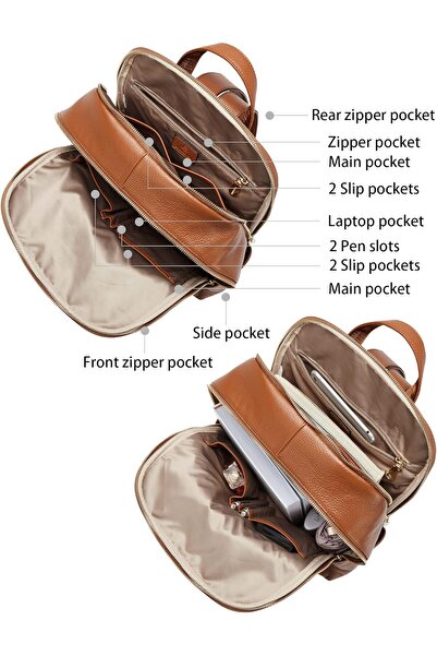 BOSTANTEN Genuine Leather 15.6" Laptop Backpack Purse for Women - Casual Travel Daypack