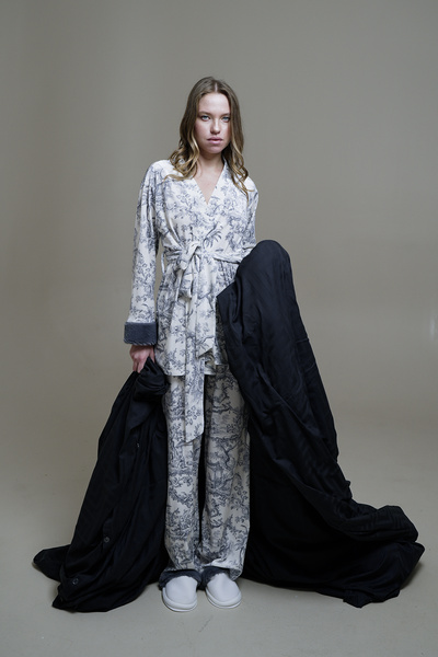 Mita Concept СІРИЙ ВЕЛЮРОВИЙ ПЕЛУШ ДЕТАЛЬНИЙ КІМОНО-ШТАНИ