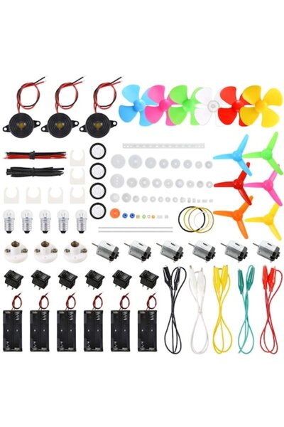 LET Set of 6 DC Motors 1.53V, 15000 RPM with Propellers, Gears, Switches, Battery Holders D-005C