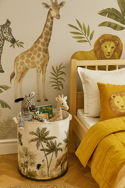 HomyJRs Safari Printed Multi-Purpose Drawstring-Free Toy Dirty Laundry Basket Folding Organizer Basket 37X40