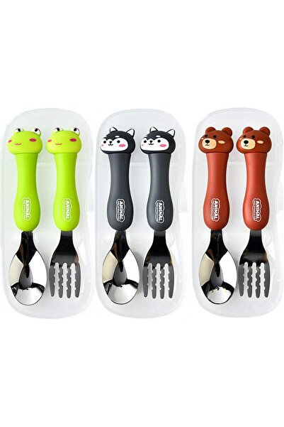 KASTWAVE طقم أدوات مائدة للأطفال مكون من 3 قطع (ملعقة وشوكة) مع علبة بلاستيكي...