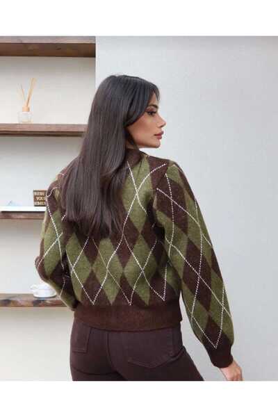 Elfin Baklava Patterned Women's Knitwear Cardigan Green