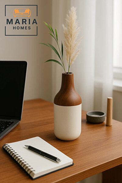MARIA HOMES Modern Decorative Vase – Ceramic Wood-Effect Flower Vase – Home Decor Accessory