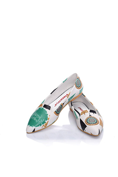 Streetfly New Year Themed Printed Colorful Women's Ballerinas