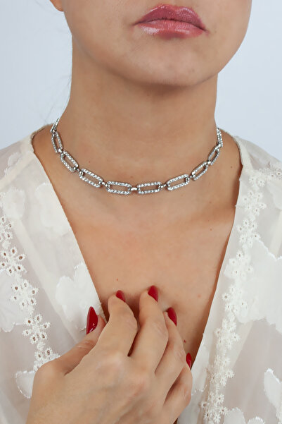 Pridza قلادة تشوكر هندسية مرصعة بالأحجار