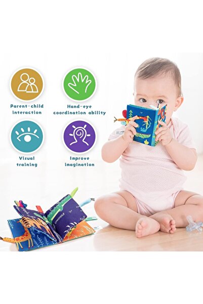 X SPRING Baby Cloth Books, 6 Soft Crinkle Sound Fabric Books, Washable Non-Toxic