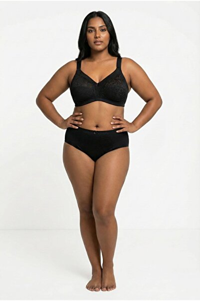 enmodaiçgiyim Γυναικείο Μαύρο Σουτιέν Μεγάλο Μέγεθος εφέ σύσφιξης Minimizer Χωρίς Σφουγγάρια Χωρίς Στήθος Σουτιέν με φαρδύ λουράκι με δαντέλα