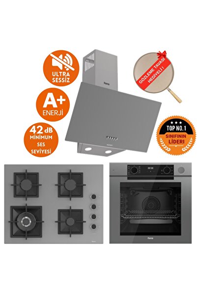 Ferre FryART&SteamART-SilentArt Woku Sessiz Antrasit-Gri Ankastre Set(D082-SA +QEP64CPR +SC408-WFA)