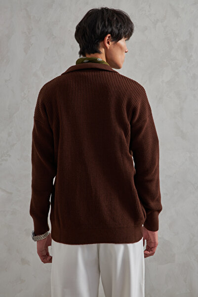 HYMAN Men's Buttoned Collar Oversized Sweater