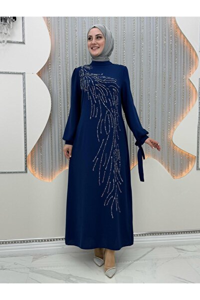 Asortix Γυναικείο Φόρεμα Χιτζάμπ |   1. Ύφασμα κρεπ κατηγορίας - Με πέτρινη λεπτομέρεια στο μπροστινό μέρος |   Κομψό βραδινό φόρεμα με φερμουάρ στην πλάτη