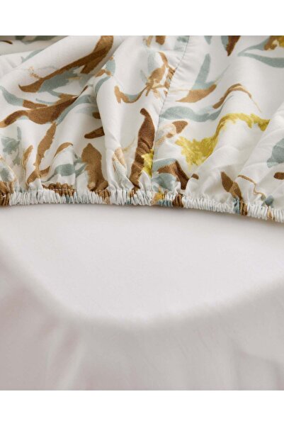 REDTAG Beige Botanical Printed Fitted Sheet (Single Size)