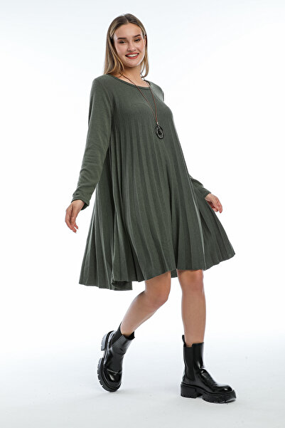della moor Khaki Italian Collared Wool Knit Dress