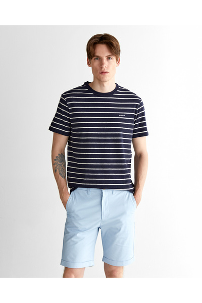 Gant Erkek Lacivert Regular Fit Bisiklet Yaka Çizgili T-Shirt