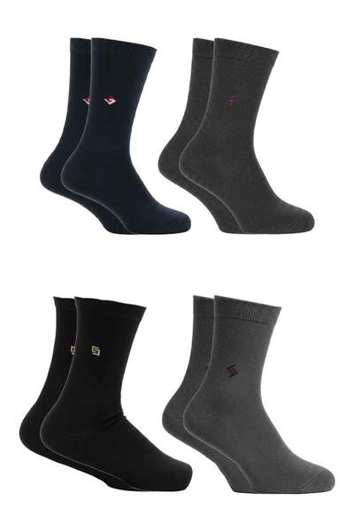 BENİSA ÇORAP Men's Towel Cotton Patterned Winter Thick Socks Multi-Colored Thermal 4-Pack